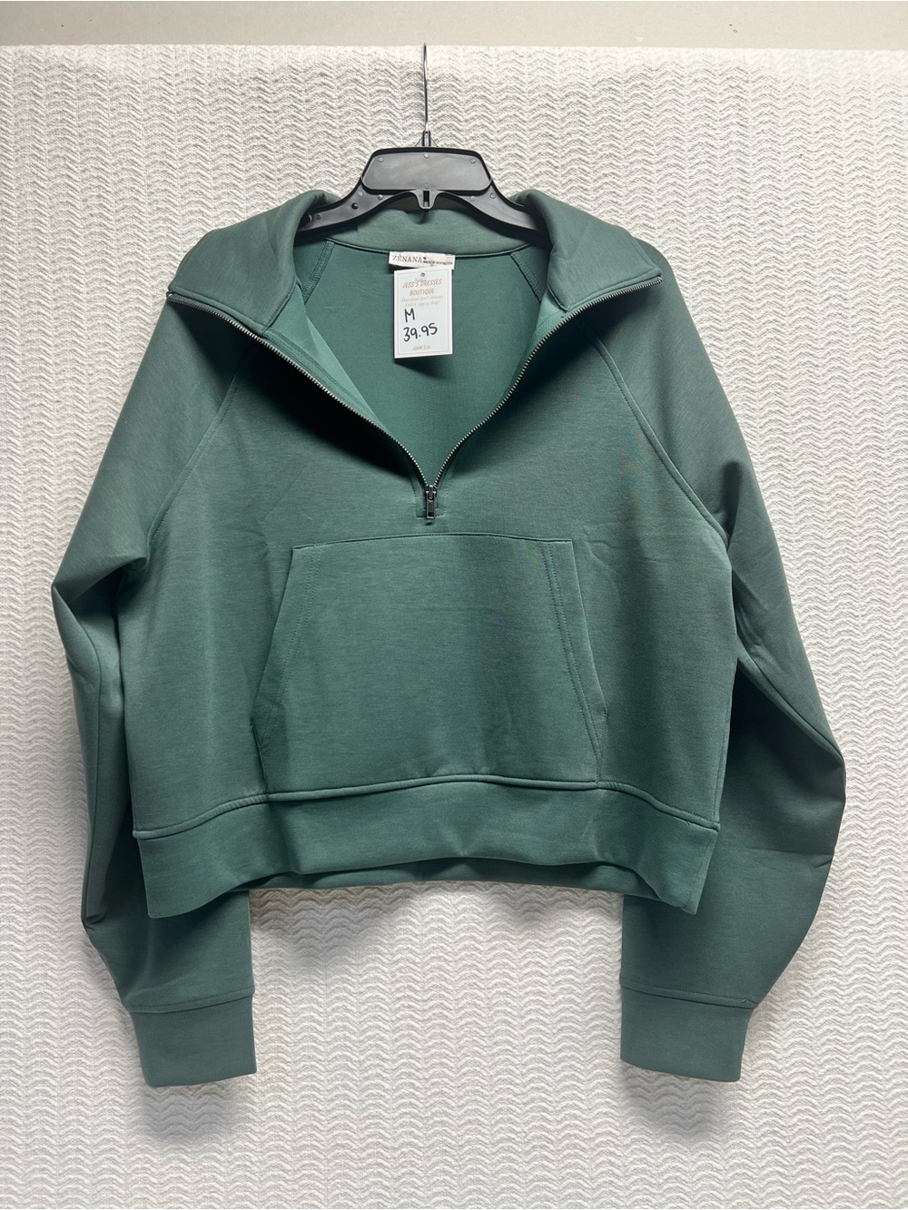 zenana / sage green quarter zip pullover size medium